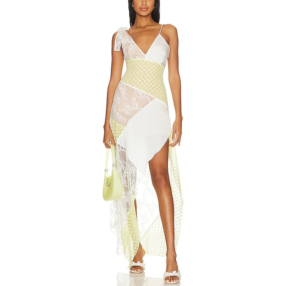 MAJORELLE White and Yellow Asymmetrical Dress